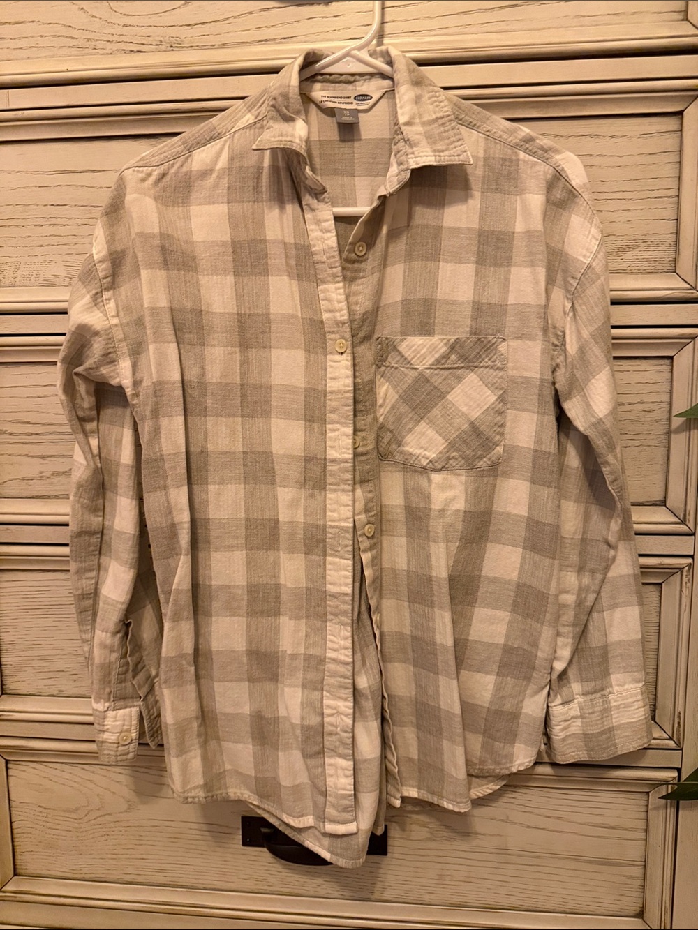Old Navy Beige and White Plaid Button-Down Shirt